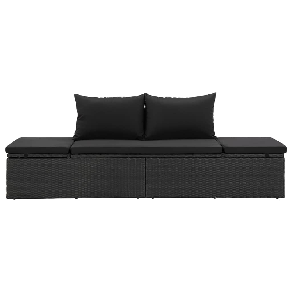 Bain de soleil avec coussin poly rotin noir