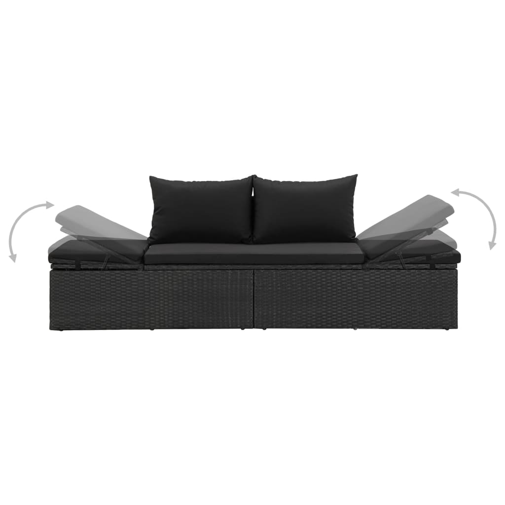 Bain de soleil avec coussin poly rotin noir