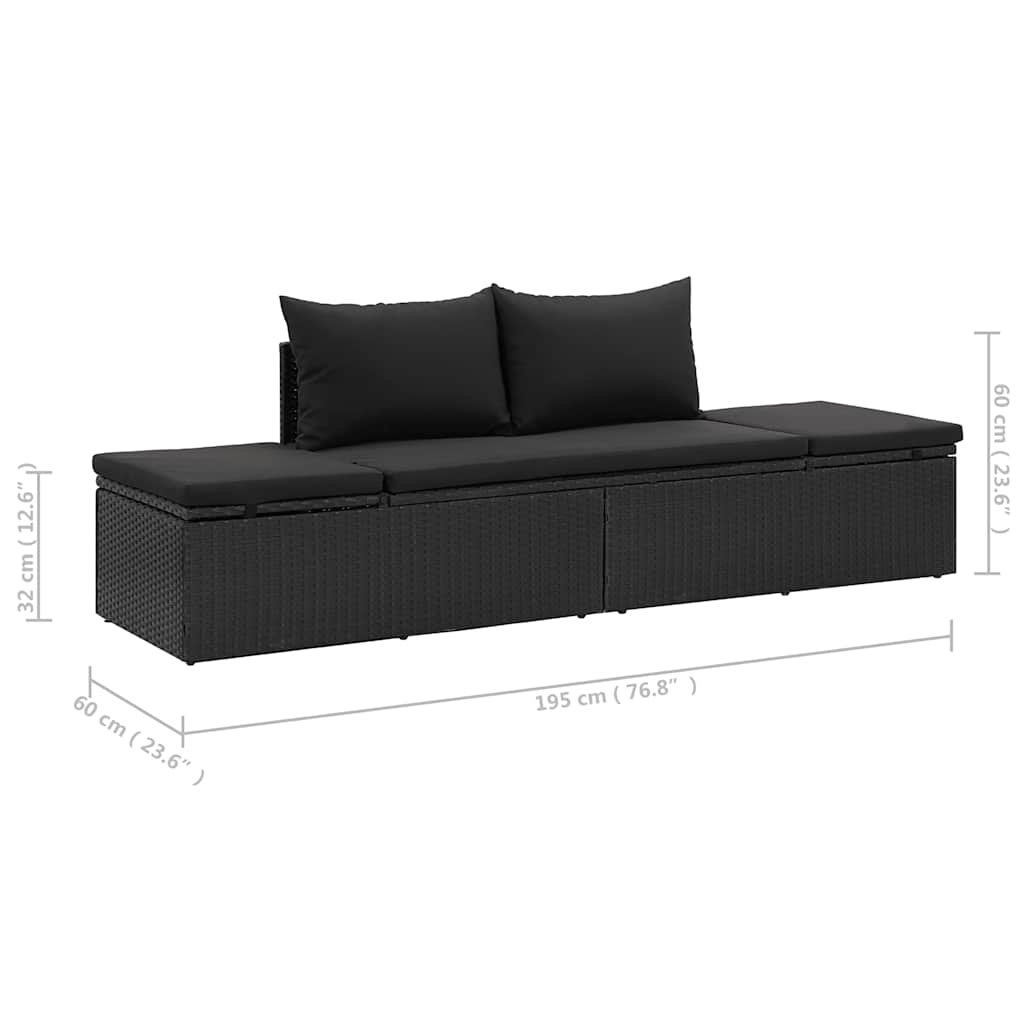 Bain de soleil avec coussin poly rotin noir