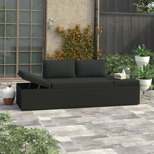 Bain de soleil avec coussin poly rotin noir