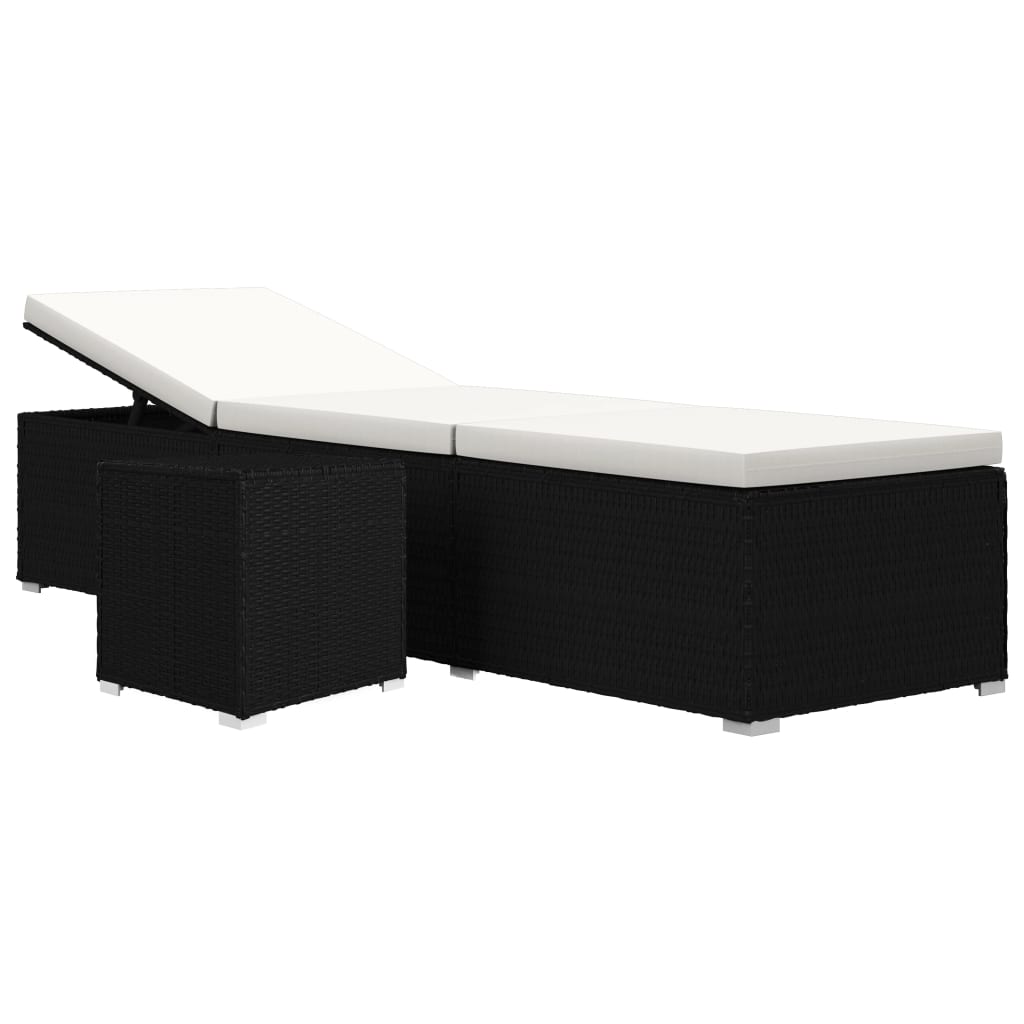 Bain de soleil avec coussin et table à thé poly rotin blanc crème