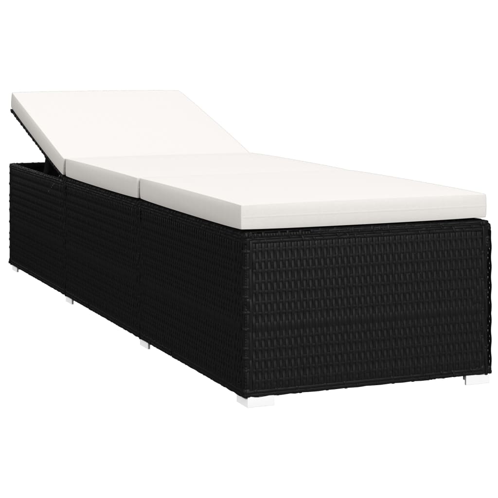 Bain de soleil avec coussin et table à thé poly rotin blanc crème