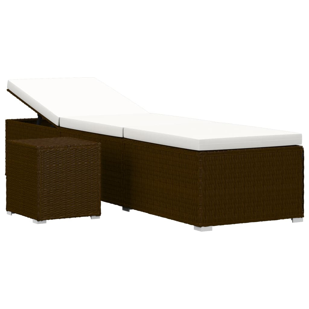 Bain de soleil avec coussin et table à thé poly rotin marron