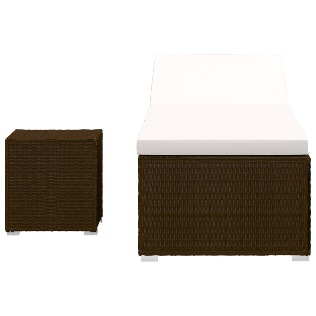 Bain de soleil avec coussin et table à thé poly rotin marron