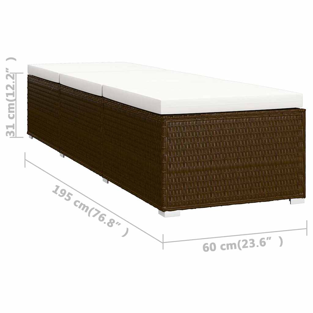 Sonnenliege mit Auflage und Teetisch Poly Rattan Braun