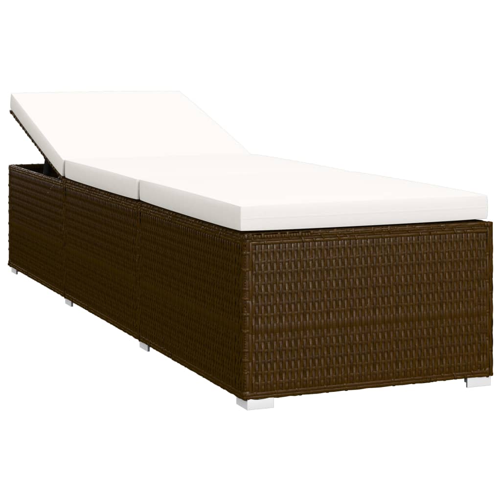 Bain de soleil avec coussin et table à thé poly rotin marron