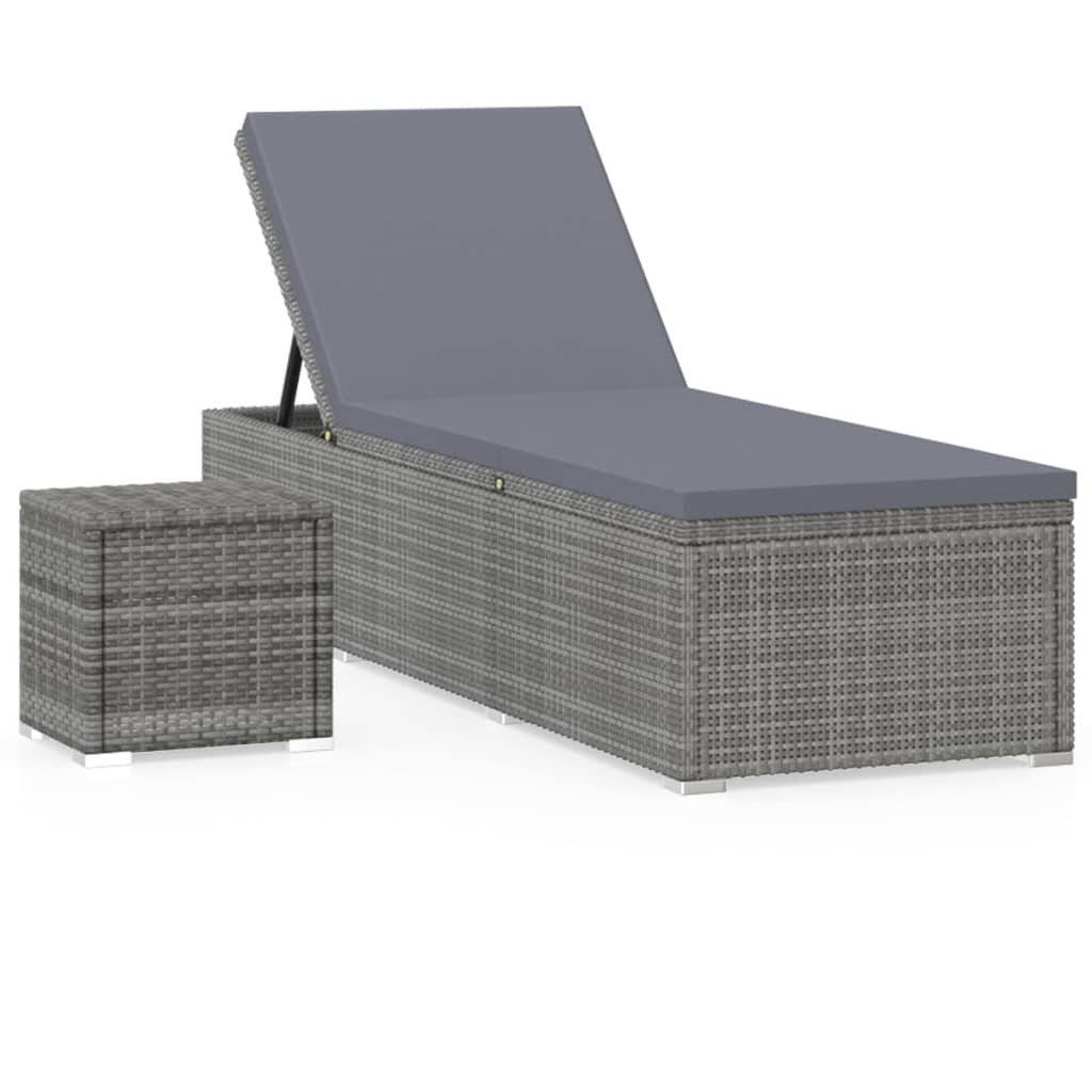 Bain de soleil avec coussin et table à thé poly rotin gris