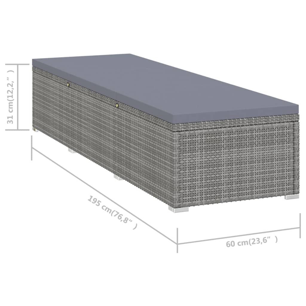 Bain de soleil avec coussin et table à thé poly rotin gris