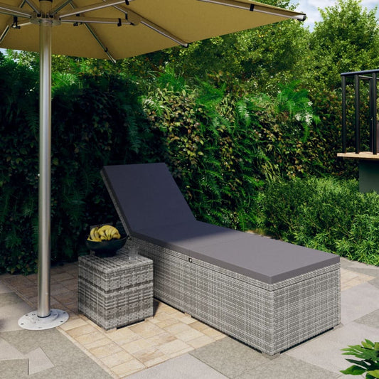 Bain de soleil avec coussin et table à thé poly rotin gris