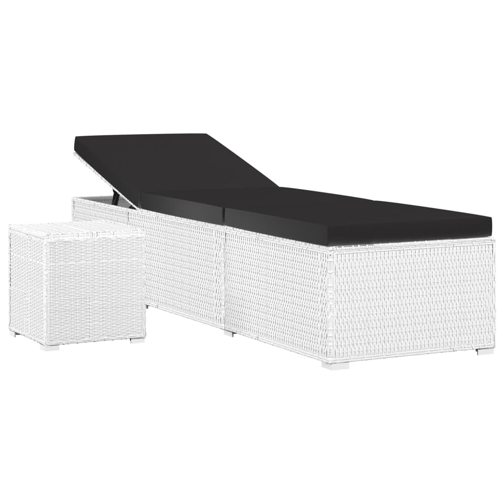 Bain de soleil avec coussin et table à thé poly rotin blanc