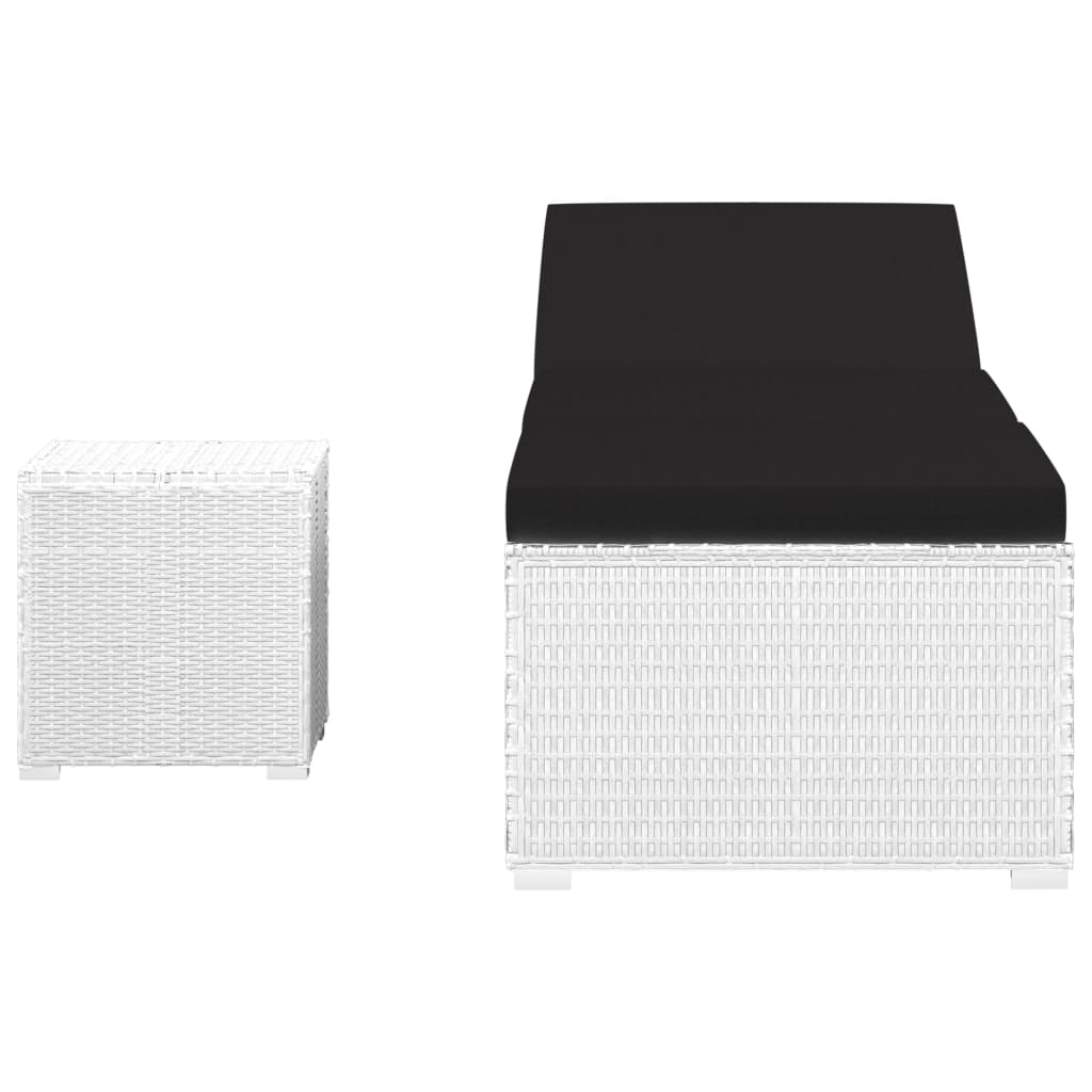 Bain de soleil avec coussin et table à thé poly rotin blanc