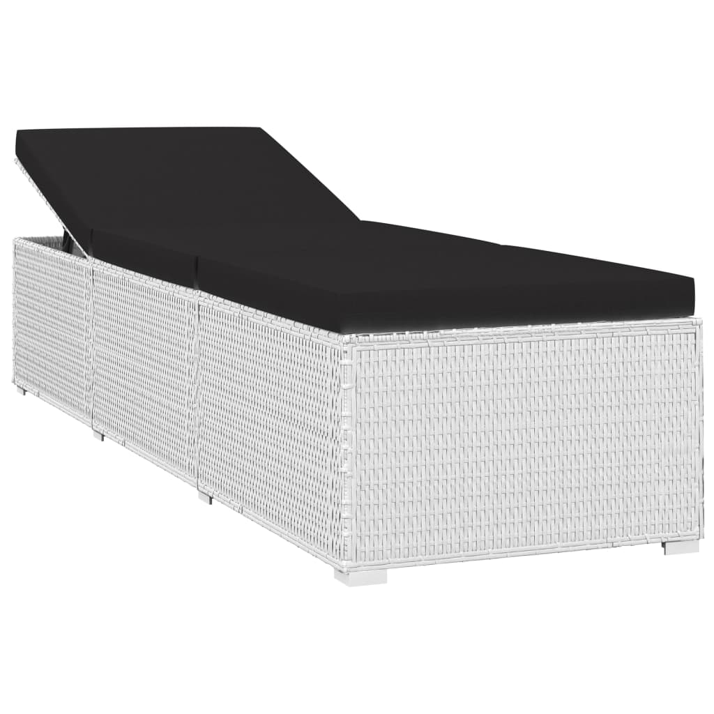 Bain de soleil avec coussin et table à thé poly rotin blanc