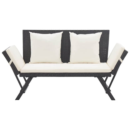 Gartenbank mit Auflagen 176 cm Schwarz Poly Rattan