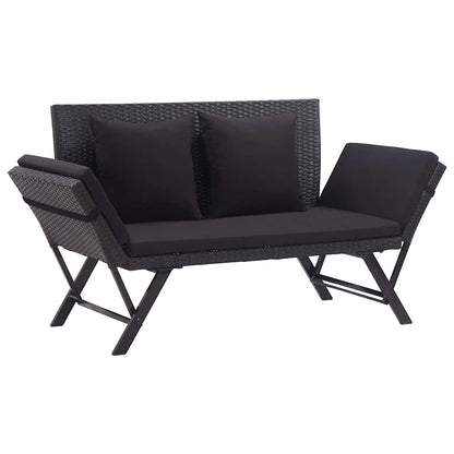 Gartenbank mit Auflagen 176 cm Schwarz Poly Rattan