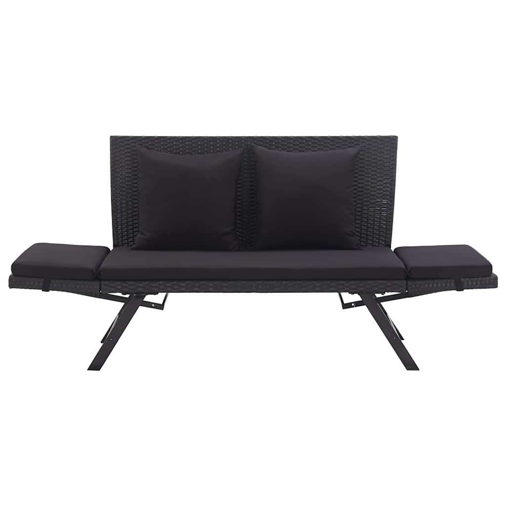 Gartenbank mit Auflagen 176 cm Schwarz Poly Rattan