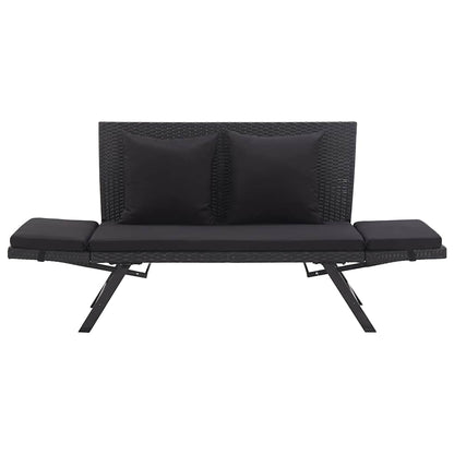 Gartenbank mit Auflagen 176 cm Schwarz Poly Rattan