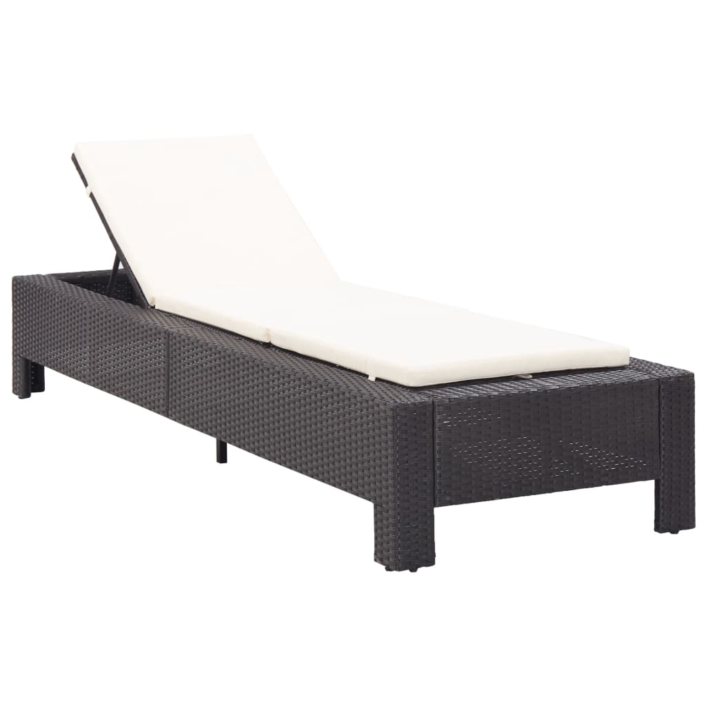 Sonnenliege mit Auflage Schwarz Poly Rattan