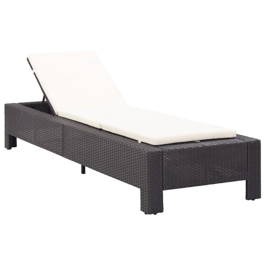 Bain de soleil avec coussin en polyrotin noir