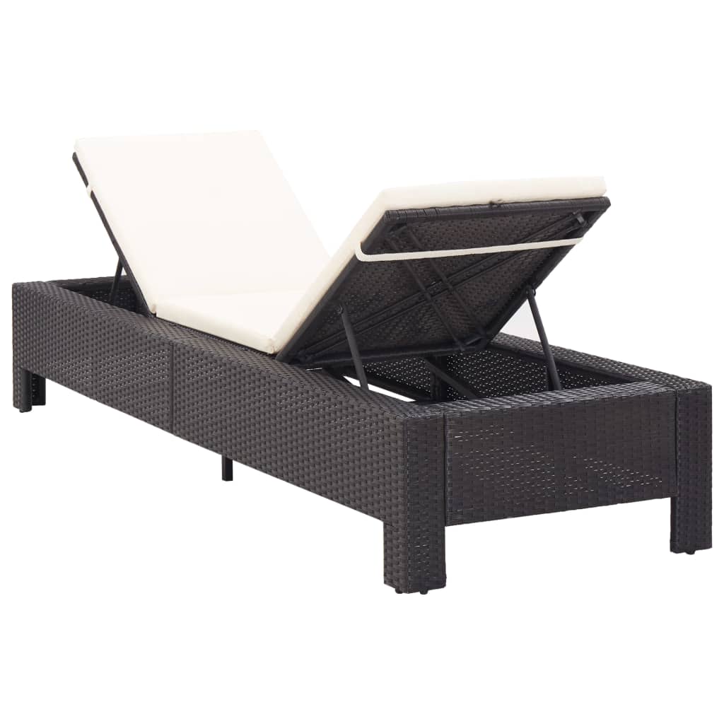 Bain de soleil avec coussin en polyrotin noir