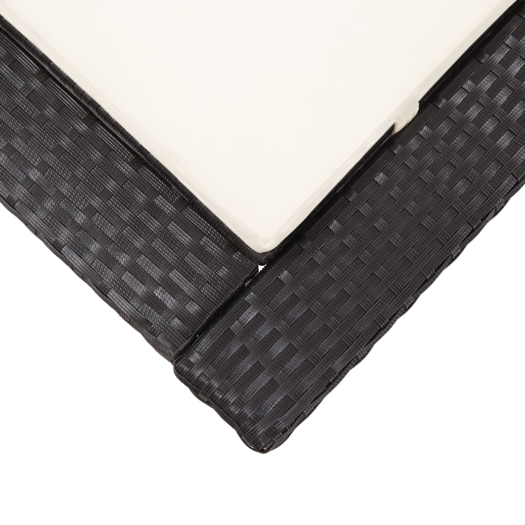 Bain de soleil avec coussin en polyrotin noir