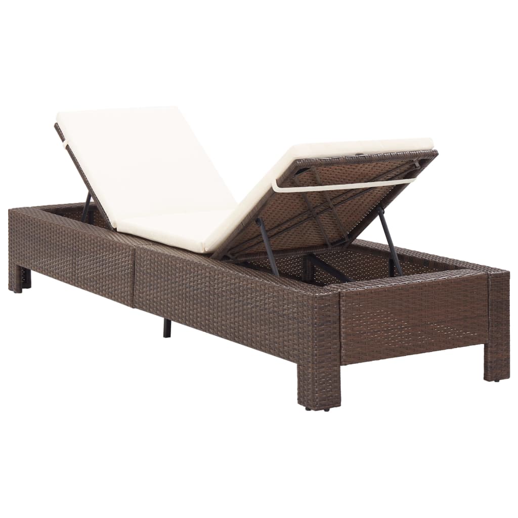 Bain de soleil avec coussin en polyrotin marron