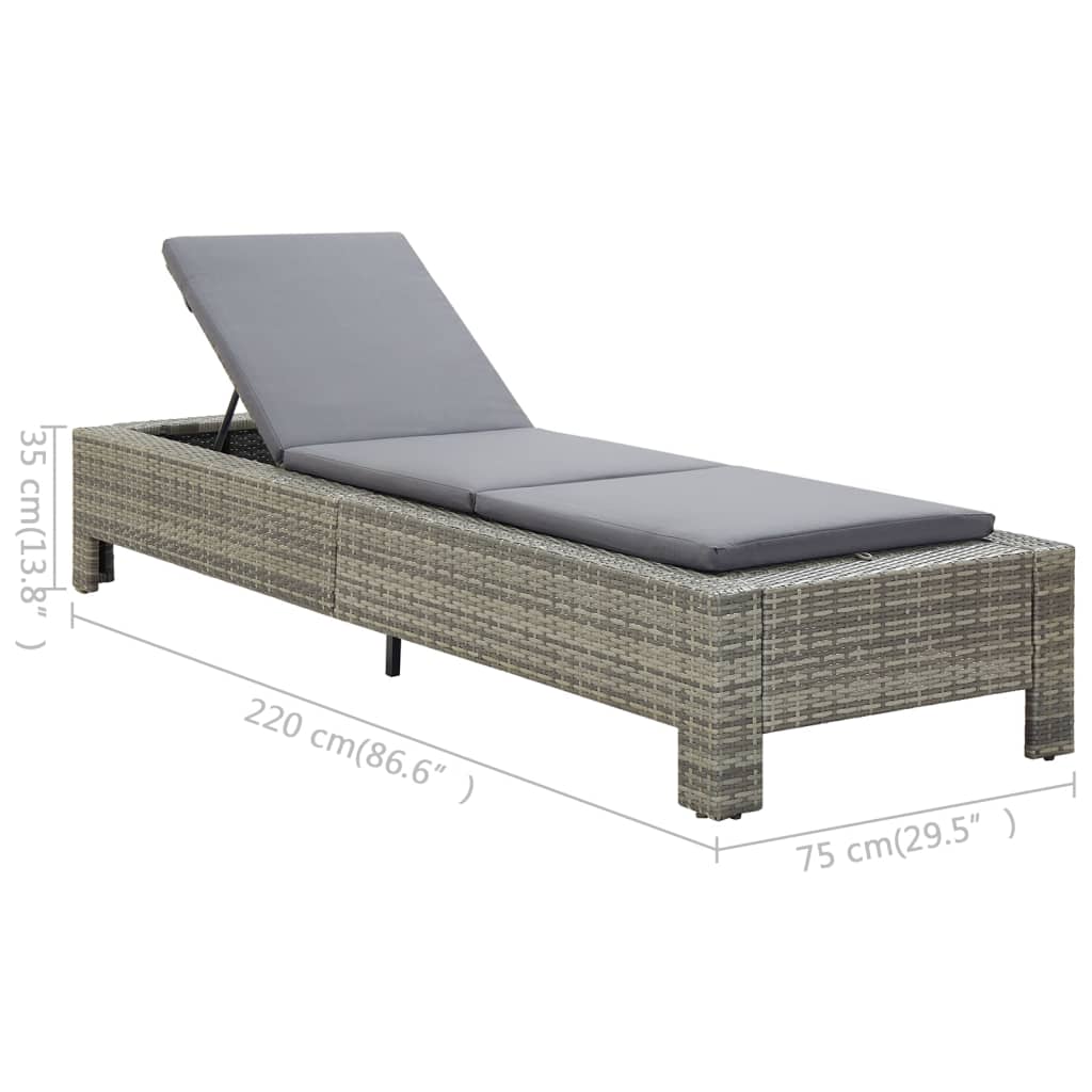 Sonnenliege mit Auflage Grau Poly Rattan