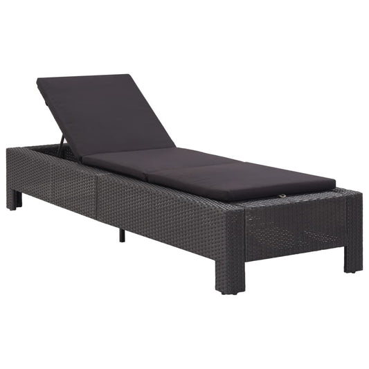 Bain de soleil avec coussin en polyrotin noir