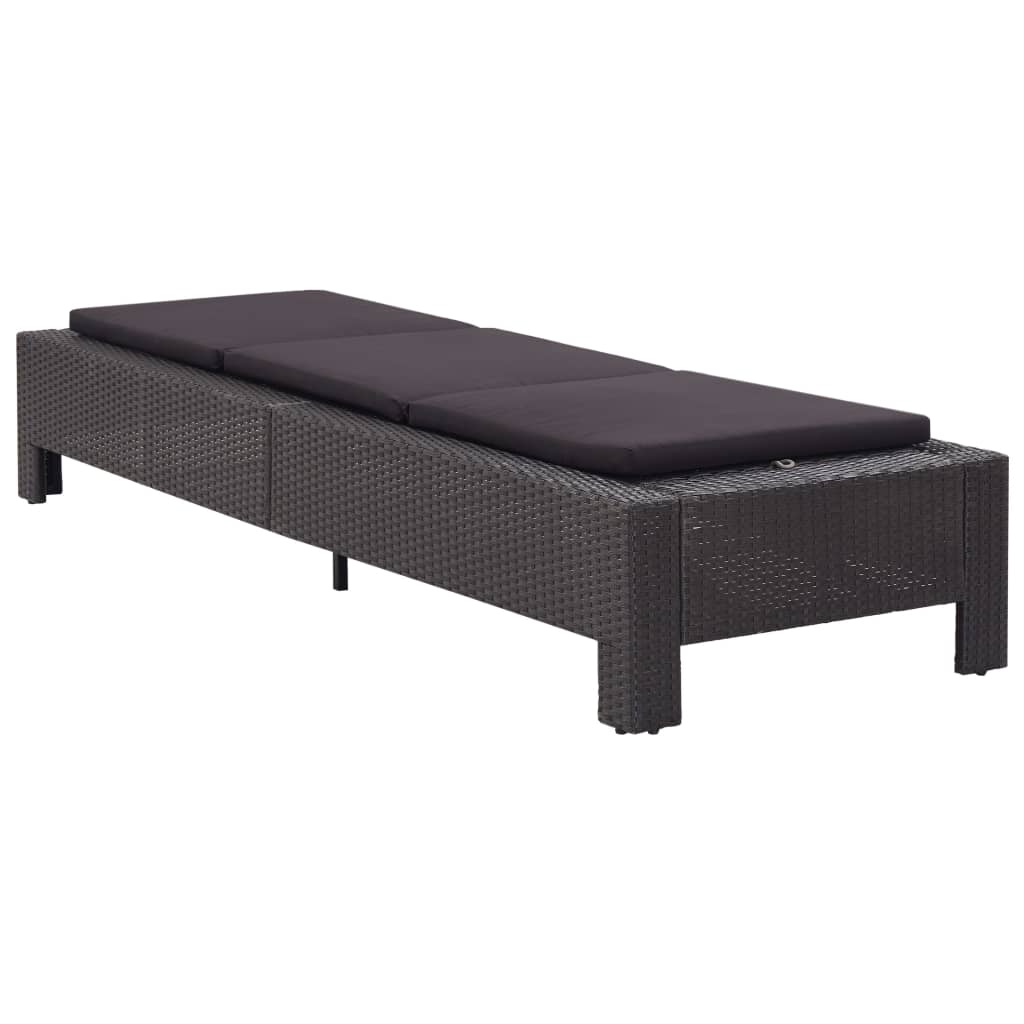 Bain de soleil avec coussin en polyrotin noir