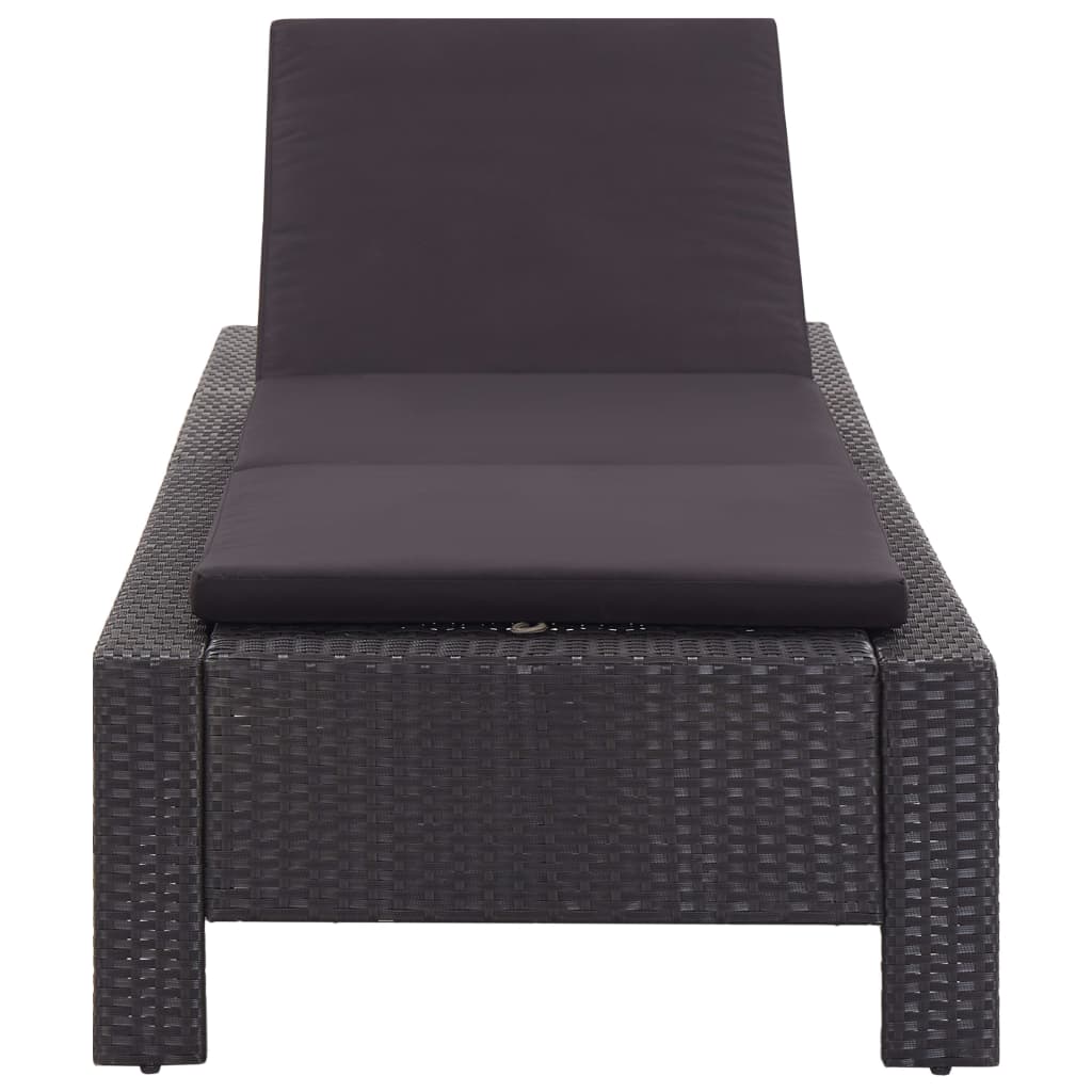 Bain de soleil avec coussin en polyrotin noir