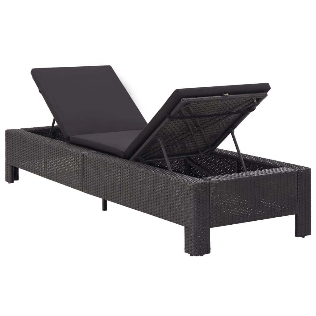 Bain de soleil avec coussin en polyrotin noir