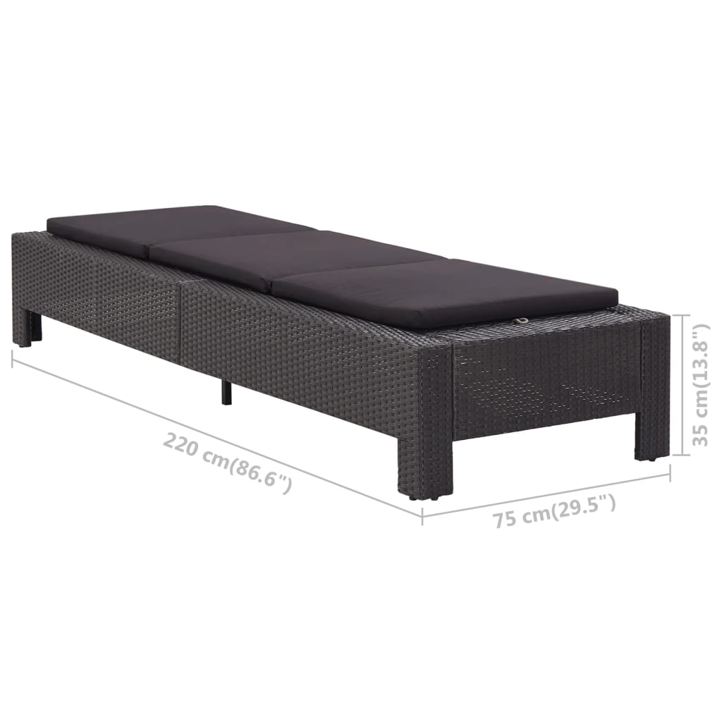 Bain de soleil avec coussin en polyrotin noir