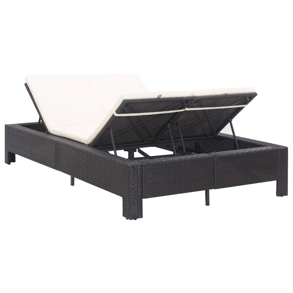 Bain de soleil 2 personnes avec coussin en polyrotin noir