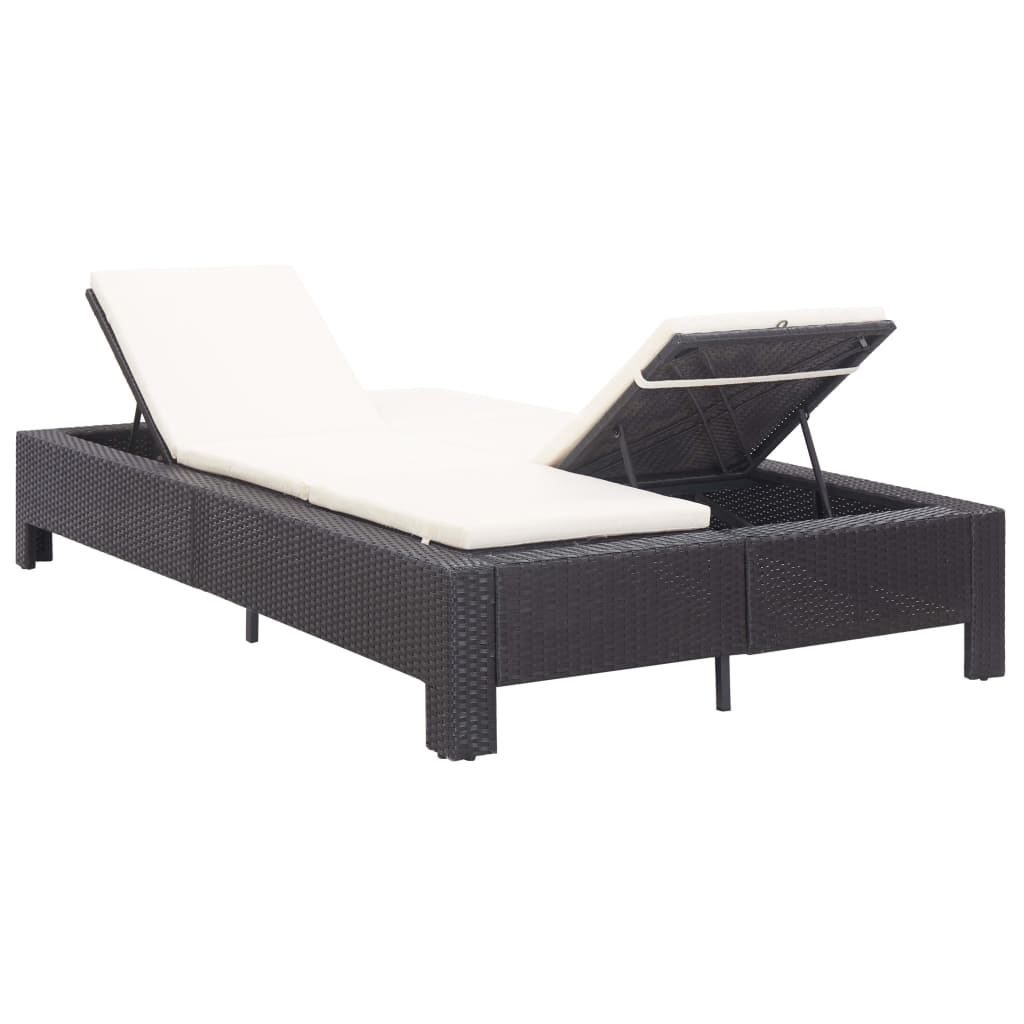 Bain de soleil 2 personnes avec coussin en polyrotin noir