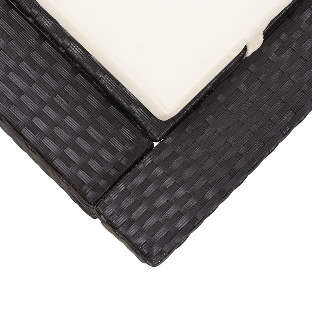 Bain de soleil 2 personnes avec coussin en polyrotin noir