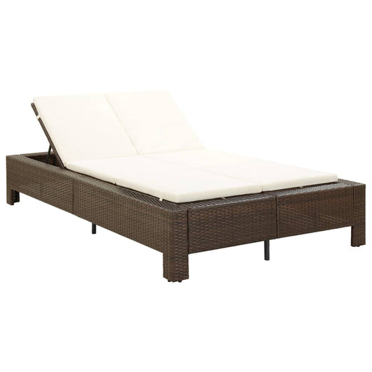 Bain de soleil 2 personnes avec coussin en polyrotin marron