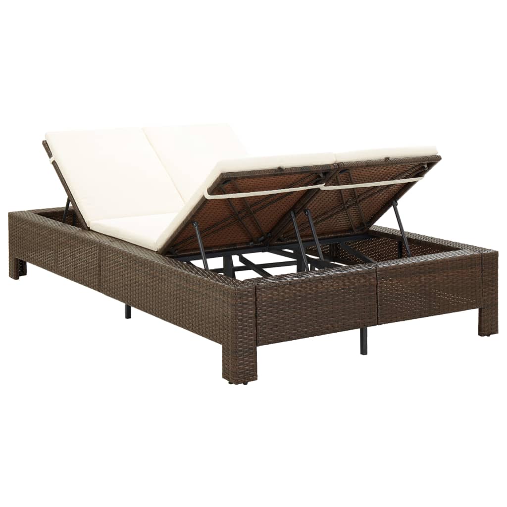 Bain de soleil 2 personnes avec coussin en polyrotin marron