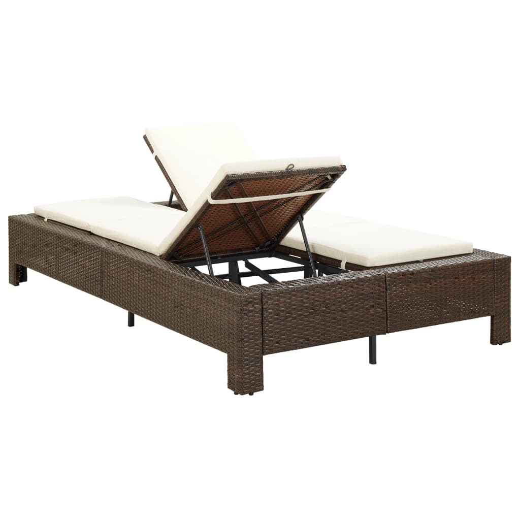 2-Personen-Sonnenliege mit Auflage Braun Poly Rattan