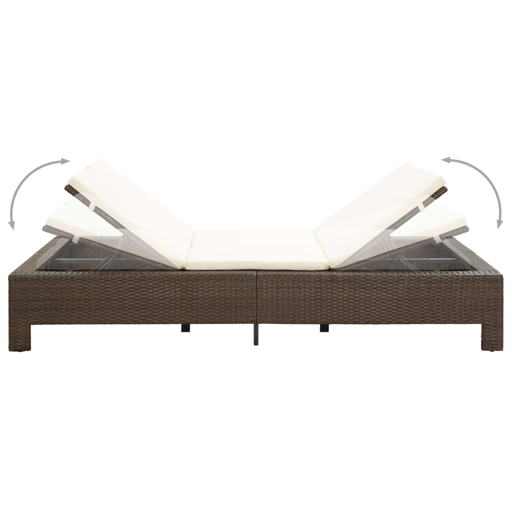 Bain de soleil 2 personnes avec coussin en polyrotin marron