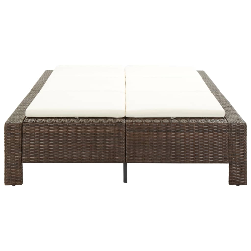 Bain de soleil 2 personnes avec coussin en polyrotin marron