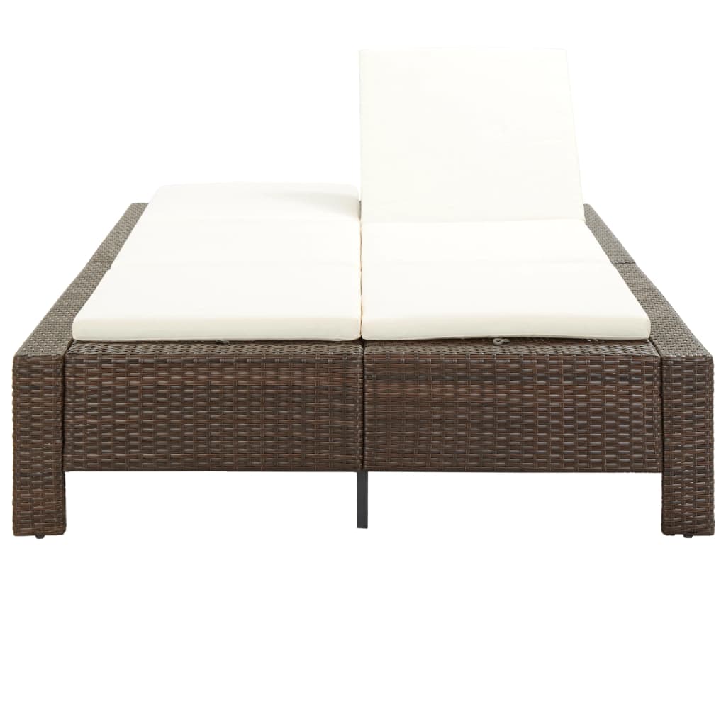 Bain de soleil 2 personnes avec coussin en polyrotin marron