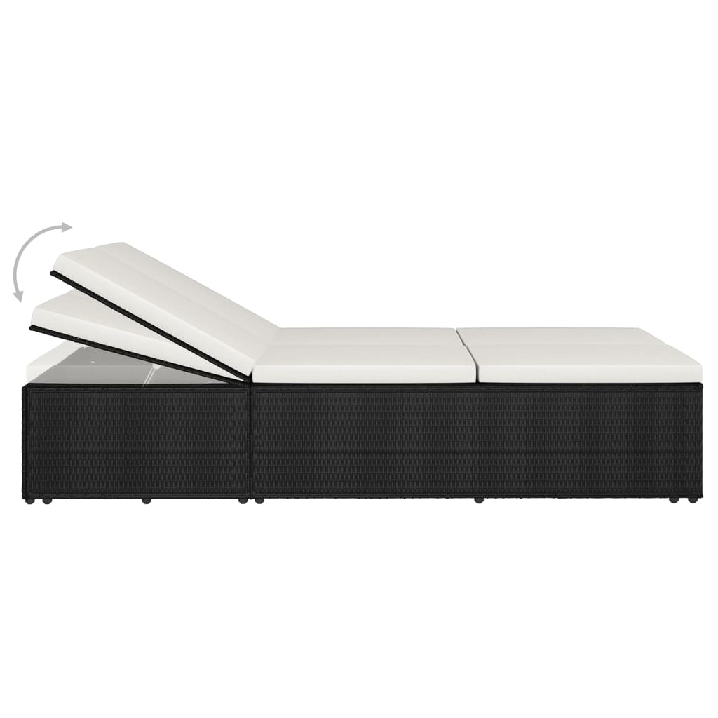 Bain de soleil avec coussin poly rotin noir