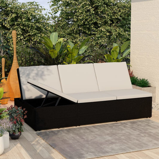 Bain de soleil avec coussin poly rotin noir