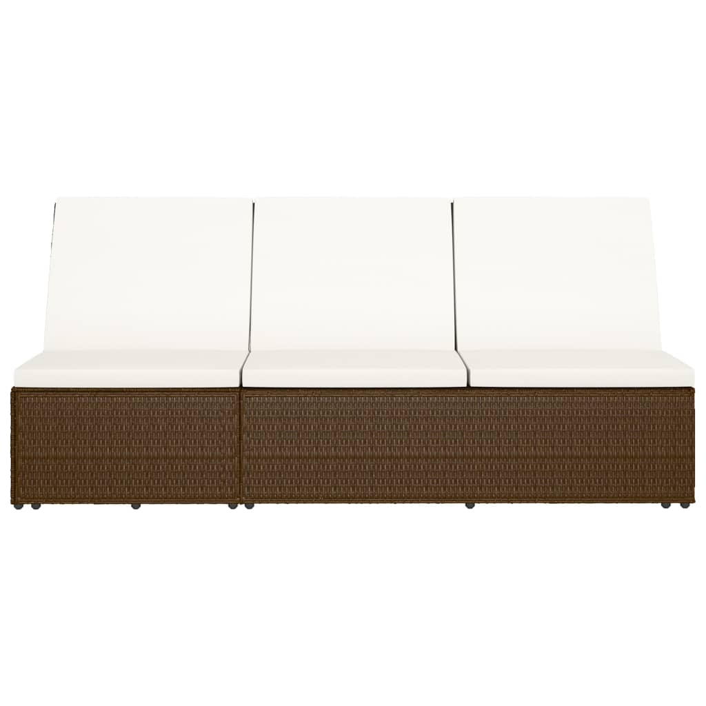 Sonnenliege mit Auflage Poly Rattan Braun