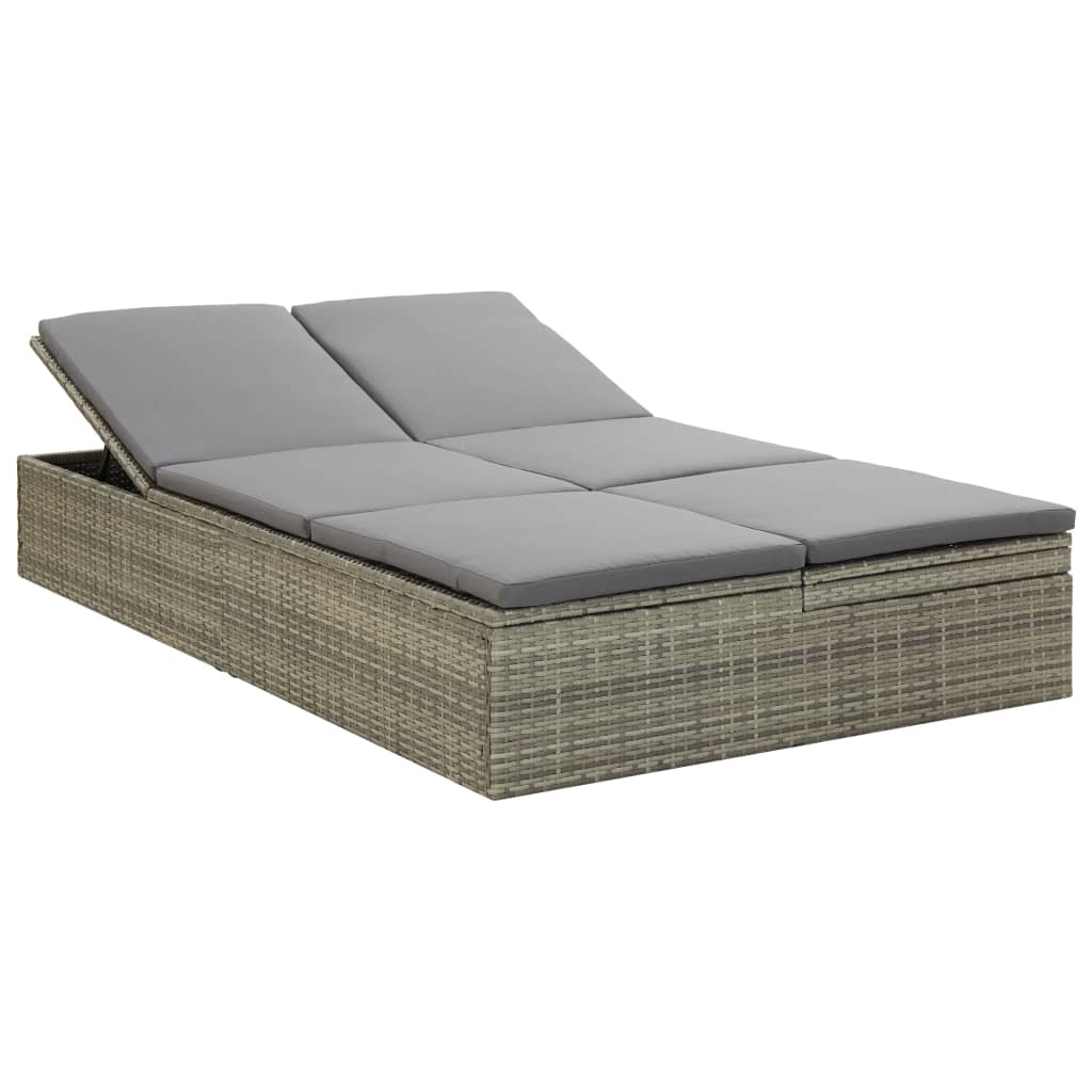Bain de soleil avec coussin poly rotin gris