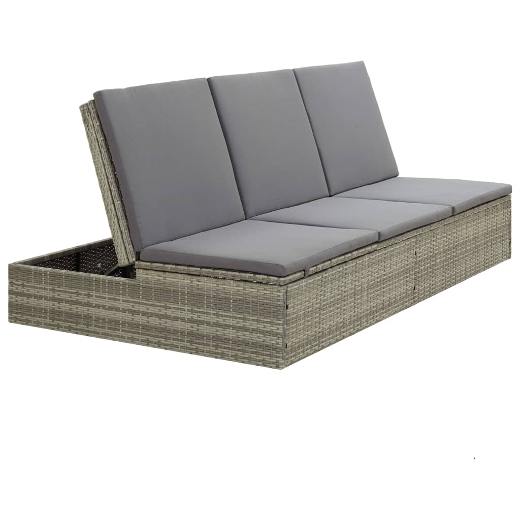 Bain de soleil avec coussin poly rotin gris