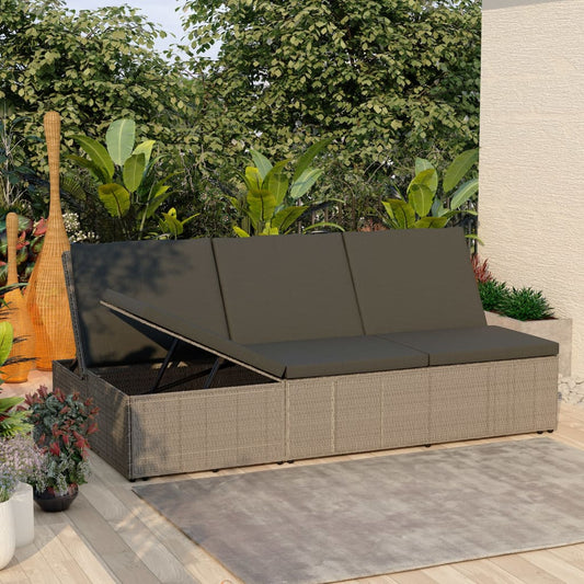 Bain de soleil avec coussin poly rotin gris