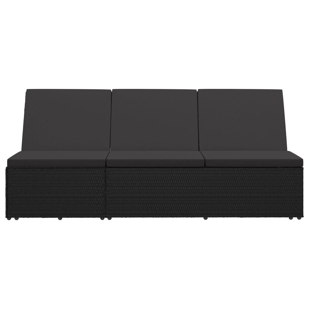 Sonnenliege mit Auflage Poly Rattan Schwarz