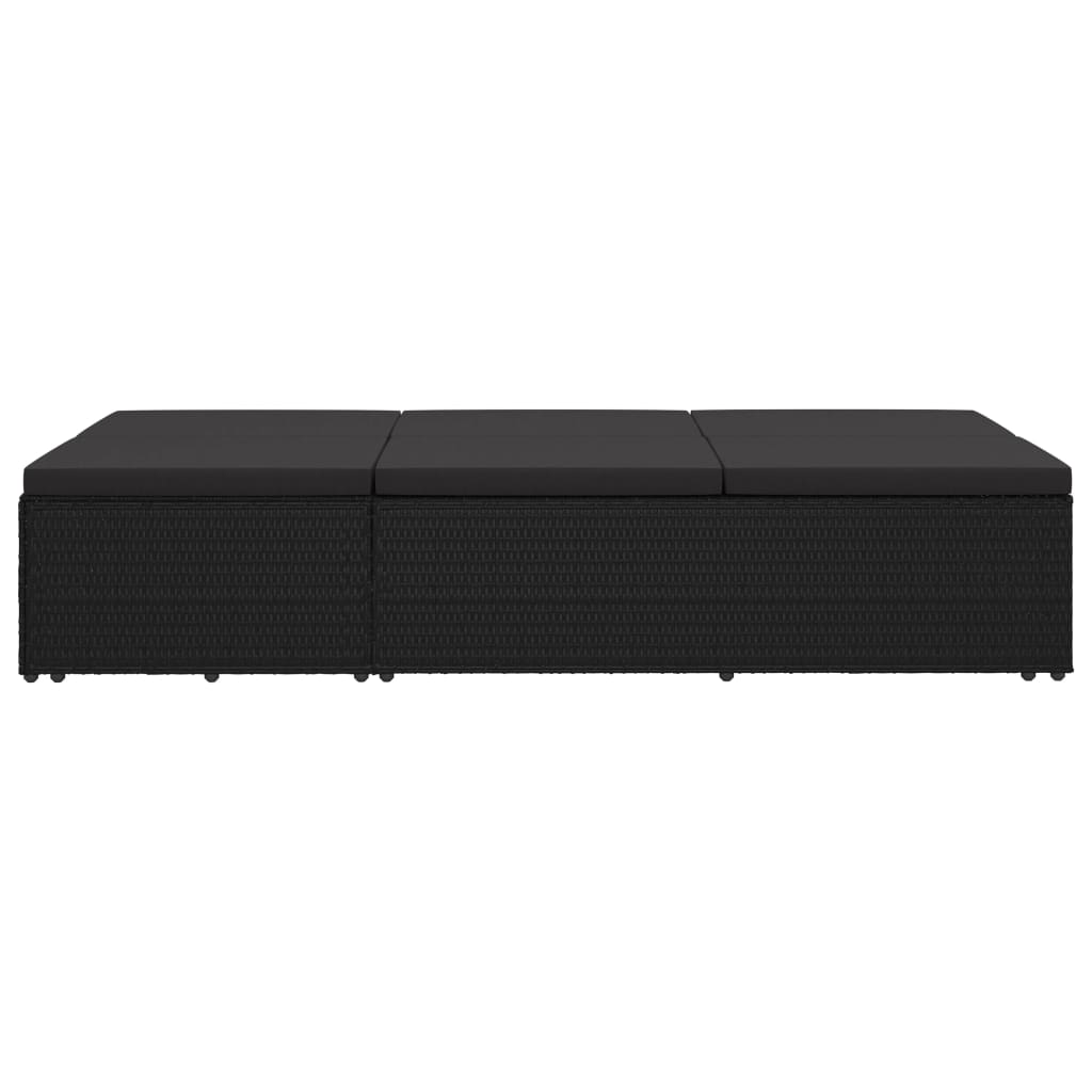 Sonnenliege mit Auflage Poly Rattan Schwarz