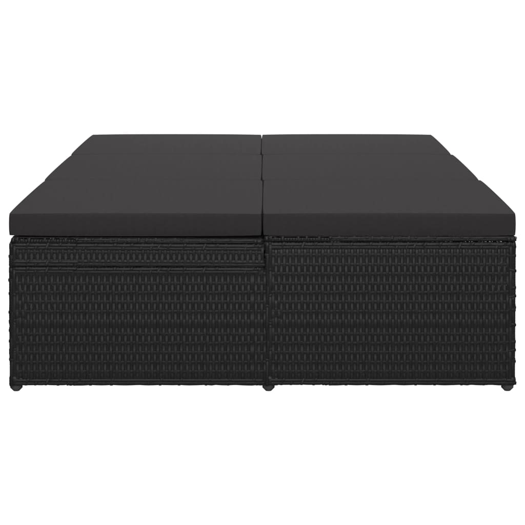 Sonnenliege mit Auflage Poly Rattan Schwarz