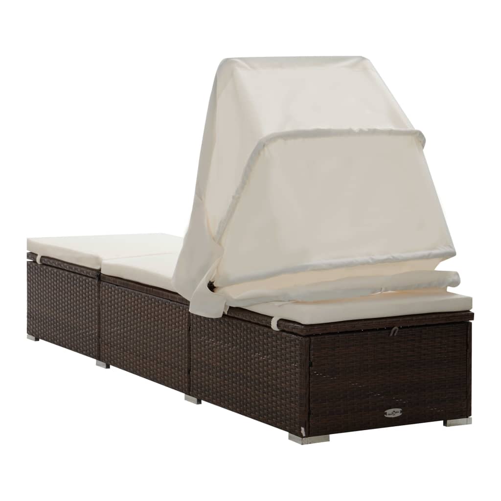 Bain de soleil avec protection solaire et coussins poly rotin marron